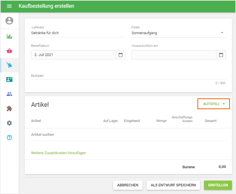 Optionen Autofill