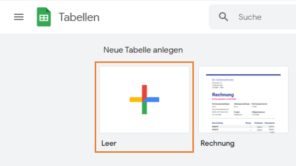 Schaltfläche 'Neue Tabellenblatt anlegen'