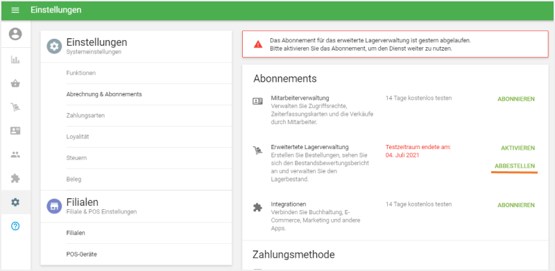 Erweiterten Lagerverwaltung abmelden