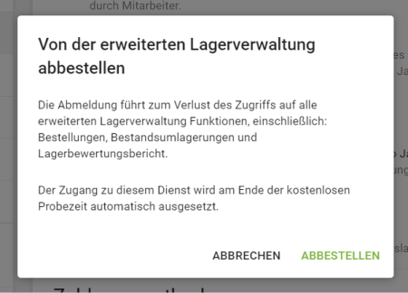 Schaltfläche 'Abbestellen'
