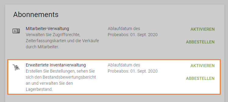 Informationen über Ablaufdatum der Testphase
