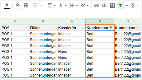 Einkäufe dieses bestimmten Kunden