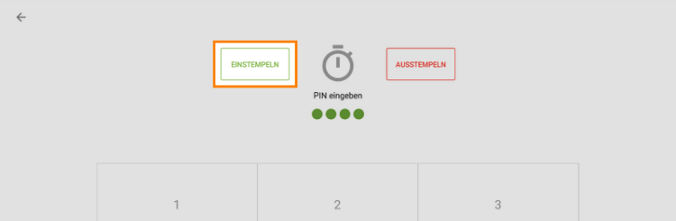 Tippen Sie auf die Schaltfläche 'Einstempeln'