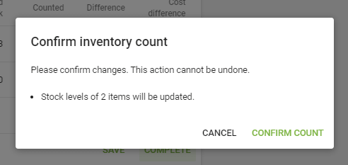 Click on ‘Confirm count’