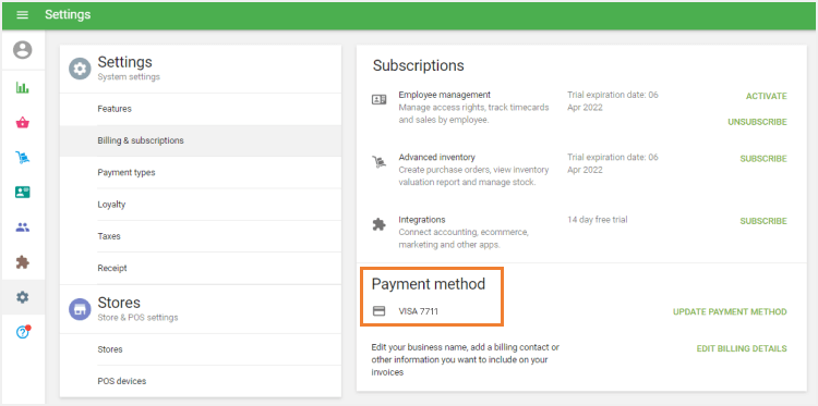 card at the payment method