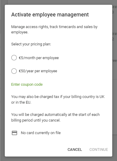 information about the subscription conditions