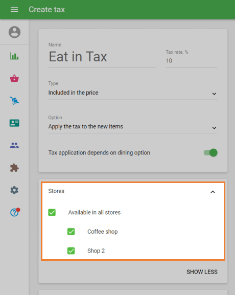 tax for each store