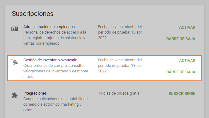 'Activar' o 'Darse de baja'