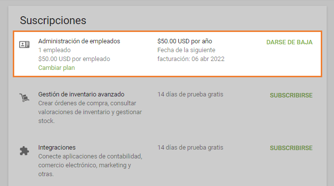 información correspondiente de Administración de empleados