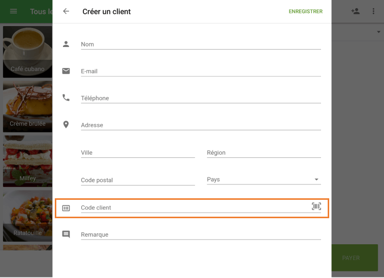 champ 'Code client'