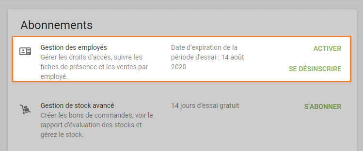 Bouton 'Activer' ou 'Se désabonner'