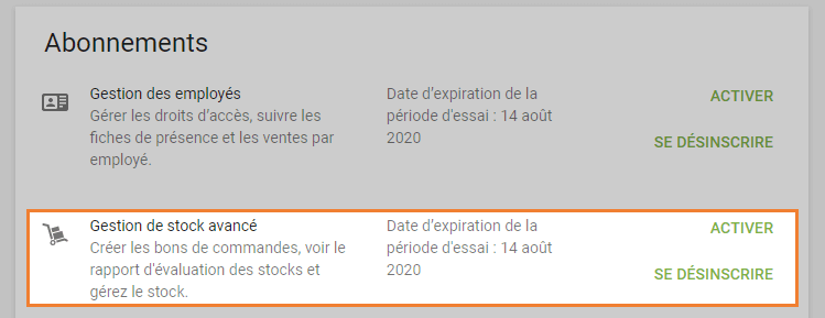 Bouton 'Activer' ou 'Se désabonner'
