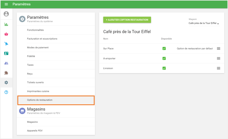 options par défaut