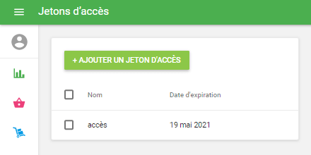 Liste des jetons