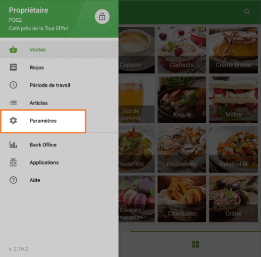 menu paramètres