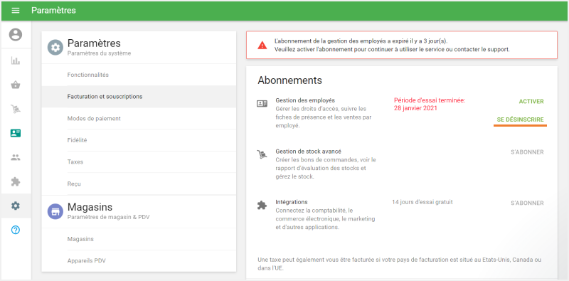 désincrire depuis la gestion des employés