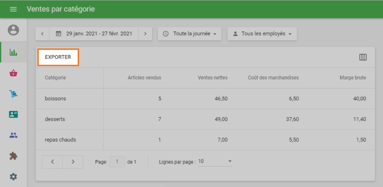 bouton 'Exporter'