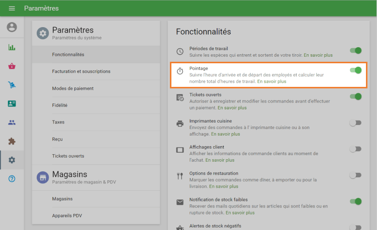 activer la Pointage