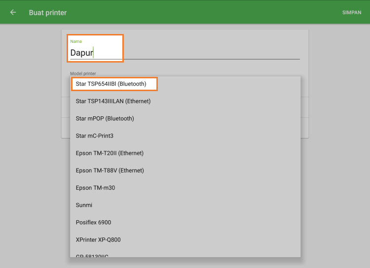 Menu 'Edit printer'