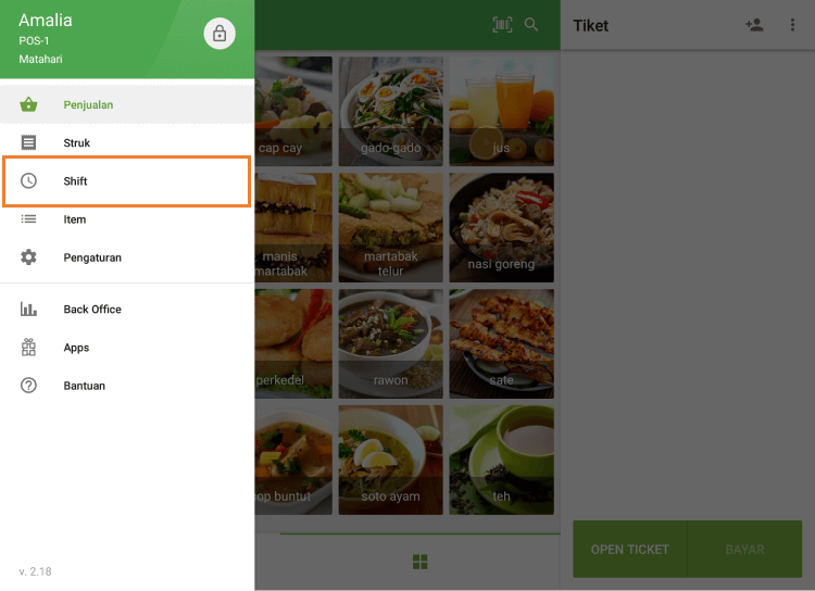 menu 'Shift'