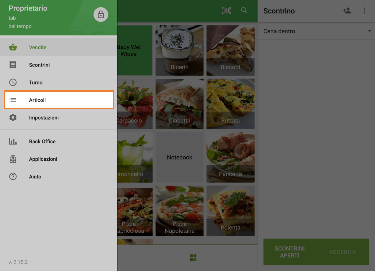 Menu, Articoli