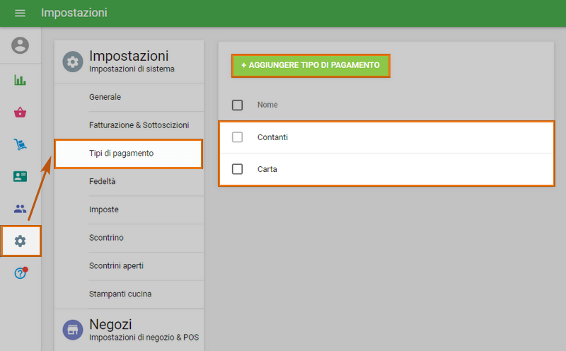 Aggiungere tipo di pagamento