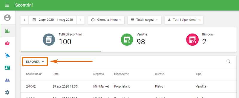 rapporto 'Scontrini' esportato