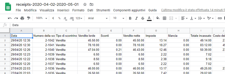 file in Fogli Google