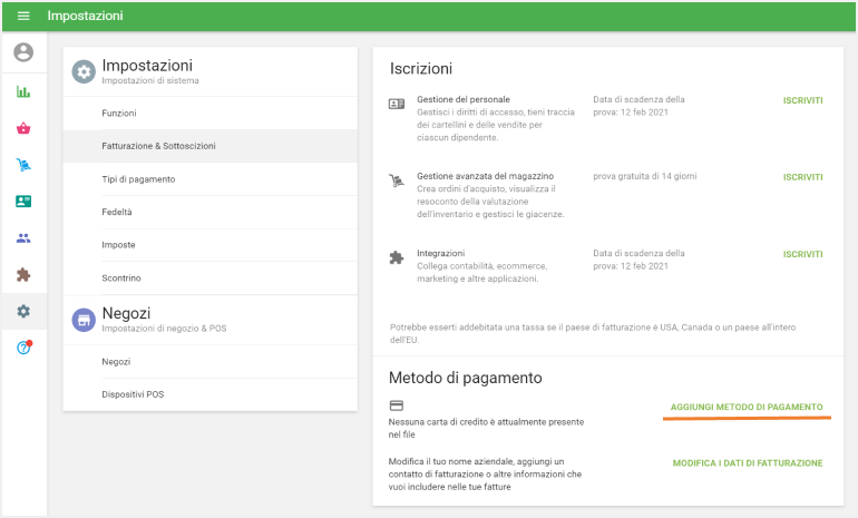 pulsante 'Aggiungi metodo di pagamento'