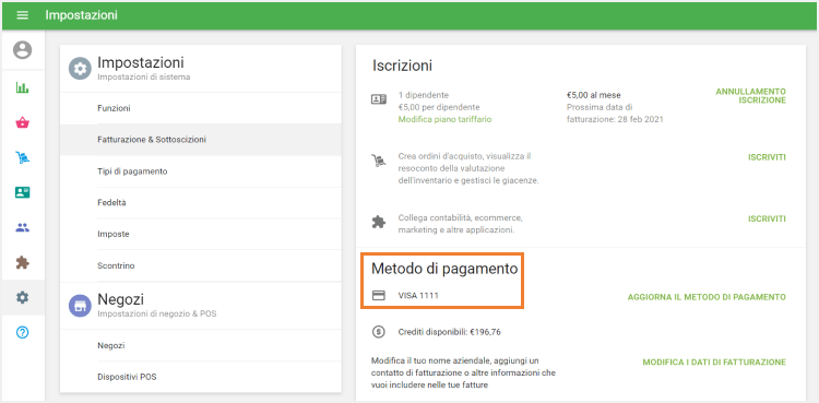 tua carta apparirà come metodo di pagamento