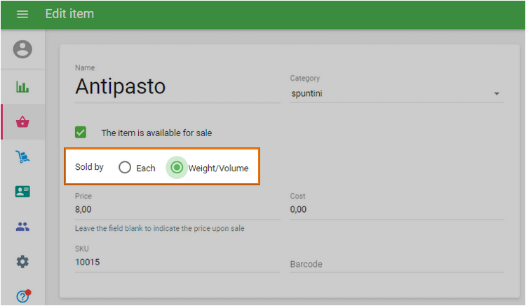 modificare l'opzione dal Back Office