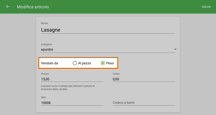 modificare l'opzione dall'app GS POS