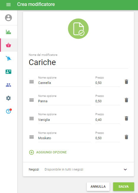 Crea modificatore