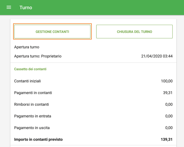 Gestione contanti