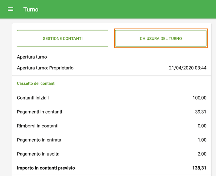 Chiusura turno