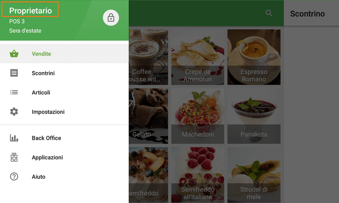  suo nome nell'intestazione del menu