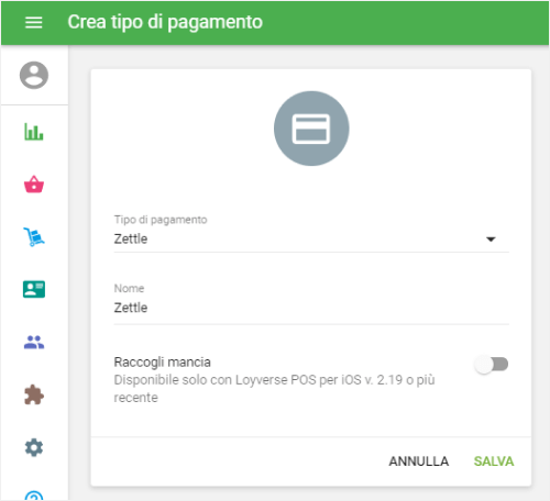 finestra 'Crea tipo di pagamento'
