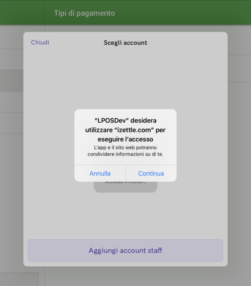 finestra 'Scegli account'