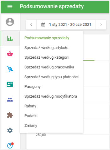 menu 'Raporty'