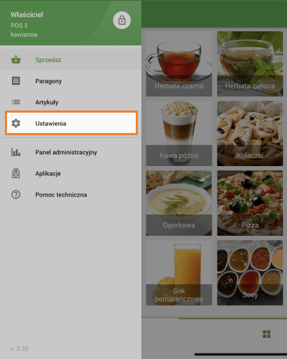 menu 'Ustawienia'