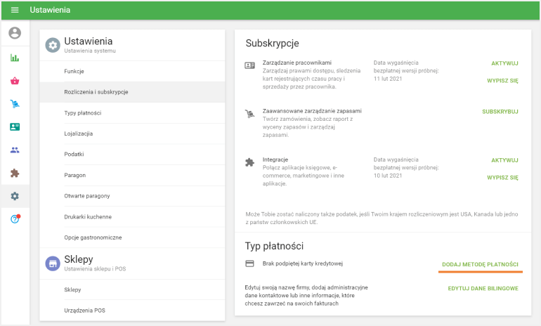 Przycisk 'Dodaj metodę płatności'