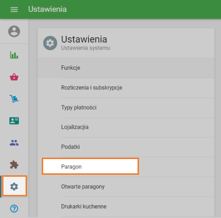sekcja 'Paragony'