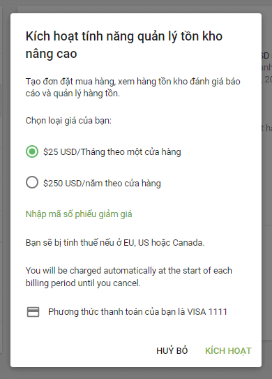 Đăng ký khoảng không quảng cáo nâng cao