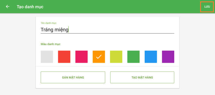 tên danh mục, màu sắc