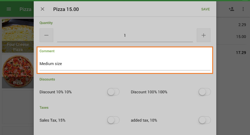 The comment to the item
