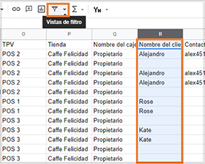 Filter button in the Google Sheets