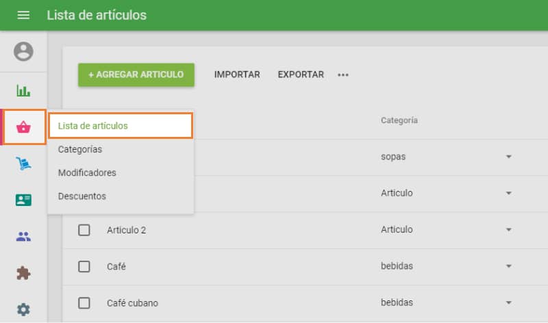 Lista de artículos