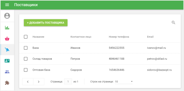  список поставщиков