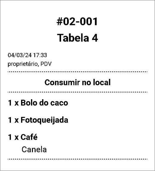 Pedido impresso