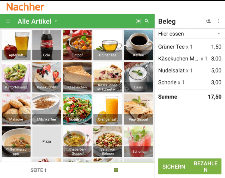 Änderungen der Schriftgröße des Textes in der GS POS App - Nachher
